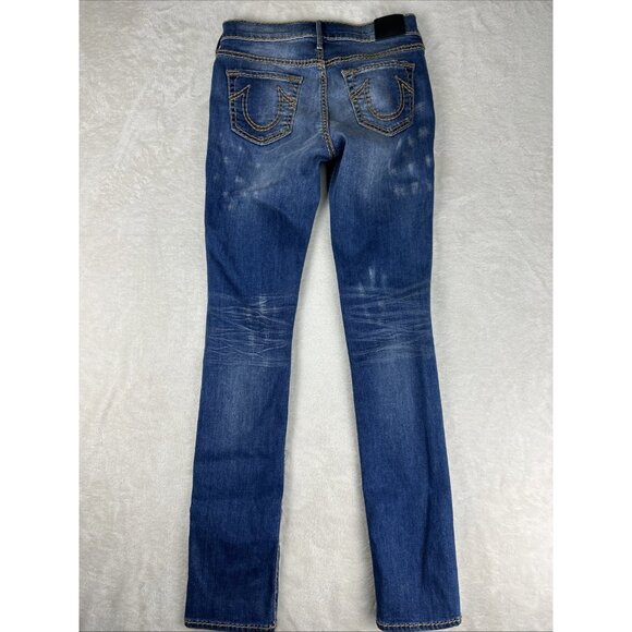 Women's True Religion Cora Mid-rise Straight Jeans Size 27 Distressed Blue - Picture 10 of 14